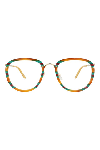 Gucci  Havana With Green Mother Of Pearl +  Bordeaux Web/Endura Gold Eyeglasses