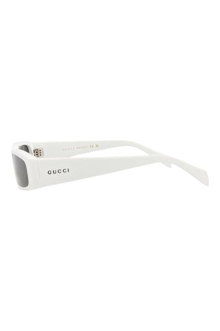 Gucci GG1778 men's sunglasses in shiny white recycled acetate with a square frame and side logo.