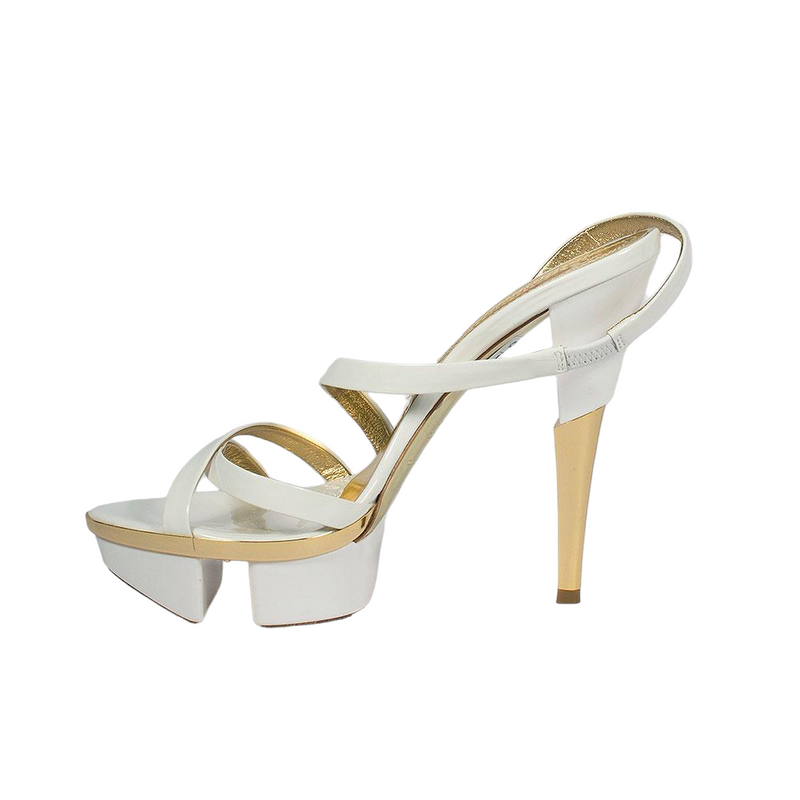 Gianmarco Lorenzi Women's Shoes White Patent Leather Platform Sandals (GM101)-AmbrogioShoes