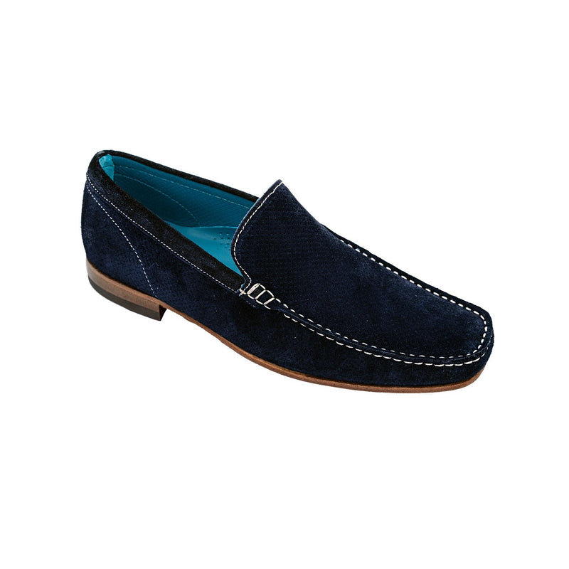 Giovacchini Diego Men's Shoes Blue Perforated Suede Leather Slip-On Loafers (GVCN1012)-AmbrogioShoes