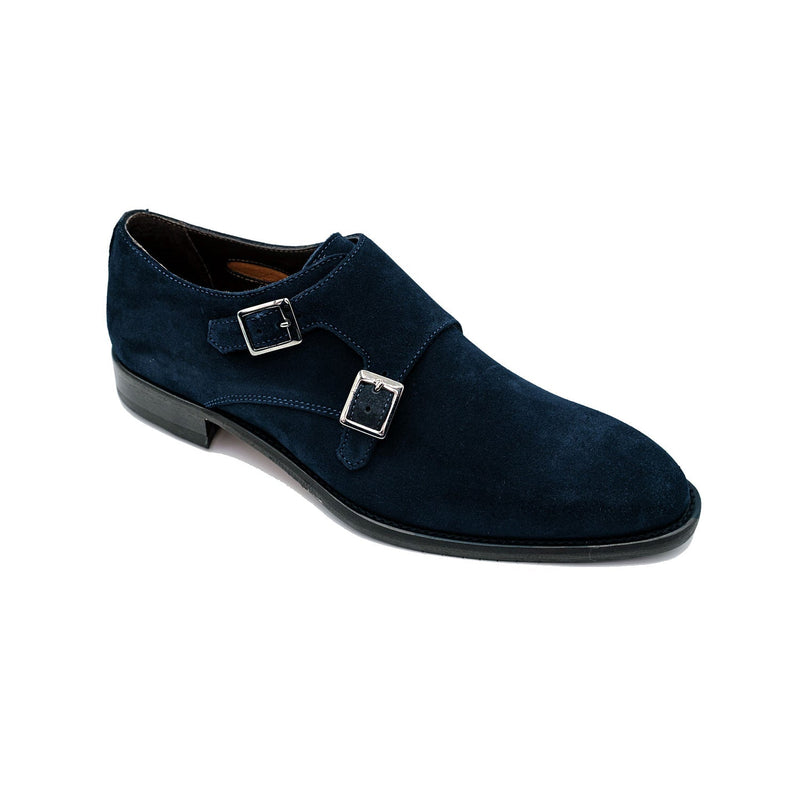 Giovacchini Francesco Men's Shoes Blue Suede Leather Double Monk-Straps Loafers (GVCN1008)-AmbrogioShoes
