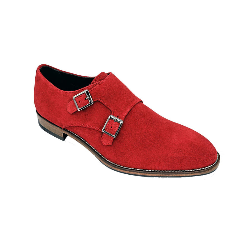 Giovacchini Francesco Men's Shoes Red Suede Leather Double Monk-Straps Loafers (GVCN1010)-AmbrogioShoes