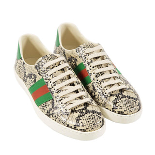Gucci 386750 19Y30 9771 Natural, Green & Red Python Print / Cafl-Skin Leather Casual Sneakers (GGM1724)-AmbrogioShoes