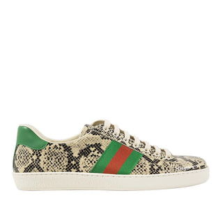 Gucci 386750 19Y30 9771 Natural, Green & Red Python Print / Cafl-Skin Leather Casual Sneakers (GGM1724)-AmbrogioShoes