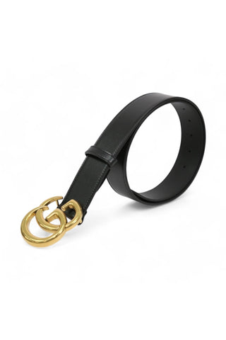Gucci 400593 0YA0P Belt Black Leather with Polished Gold Double G Buckle 4CM (GGB1013)-AmbrogioShoes