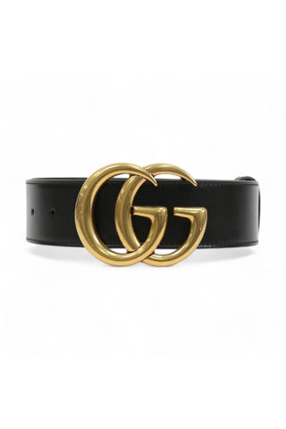 Gucci 400593 0YA0P Belt Black Leather with Polished Gold Double G Buckle 4CM (GGB1013)-AmbrogioShoes