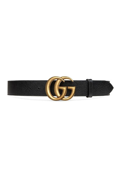 Gucci Black Full Grain Leather Belt with Gold Double GG Buckle