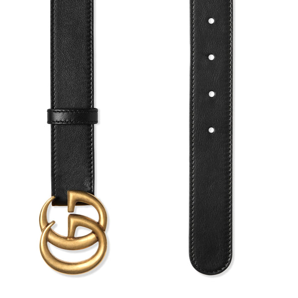 Gucci 414516 AP00T 1000 Belt Black Leather with Gold Double G Buckle Slim 3cm (GGB1009)-AmbrogioShoes