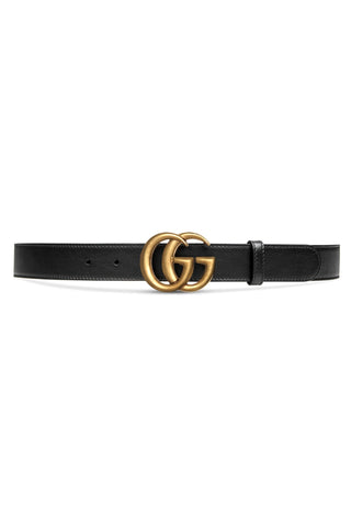 Gucci 414516 AP00T Belt Black Leather with Gold Double G Buckle Slim 3cm (GGB1009)