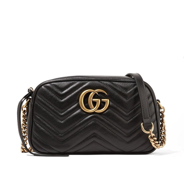 Gucci 447632 520981 Women's Black Quilted Leather GG Marmont Shoulder bag (GG2069)-AmbrogioShoes
