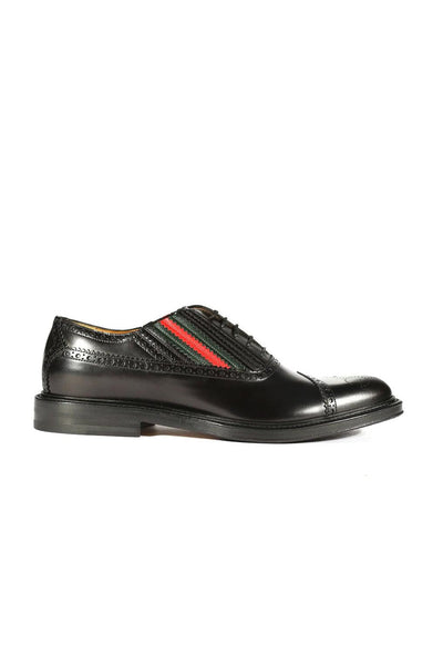 Gucci Men's Black Leather Cap-Toe Oxfords with Web Detail Elevate – AmbrogioShoes