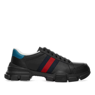 Gucci 624701 Nathane Black, Red & Blue Calf-Skin Leather Web Casual Sneakers (GGM1729)-AmbrogioShoes