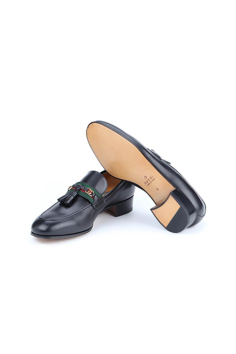 Gucci Men's Black Leather Web Interlocking G Loafers Elevate your – AmbrogioShoes