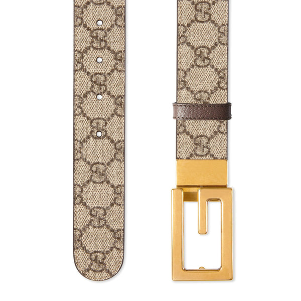 Gucci 626974 K9GST 8358 Belt Brown Supreme Monogram Leather with Gold GG Reversible Buckle (GGB1005)-AmbrogioShoes