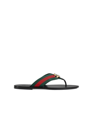 Gucci 630307 H9020 8476 Black, Red & Green Calf-Skin leather / Fabric Sandals (GGM1722)