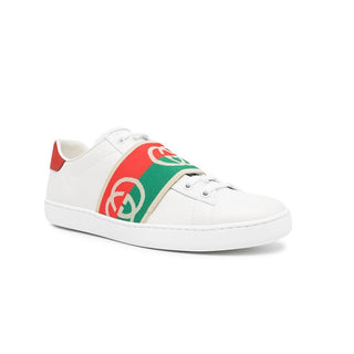 Gucci 643488 Ace White, Red & Green Calf-Skin Leather Web Casual Sneakers (GGM1725)-AmbrogioShoes