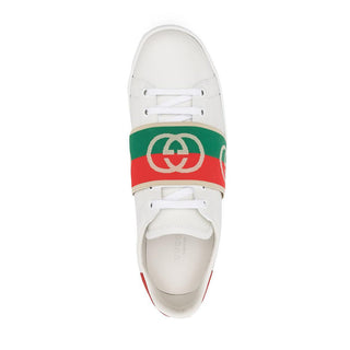 Gucci 643488 Ace White, Red & Green Calf-Skin Leather Web Casual Sneakers (GGM1725)-AmbrogioShoes