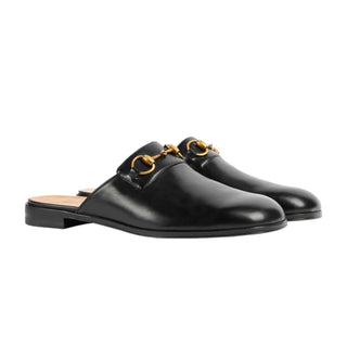 Gucci 723654 1W600 1000 Men's Shoes Black Calf-Skin Leather GG Jarkata Mule(GGM1743)-AmbrogioShoes