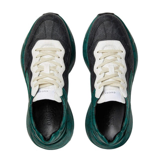 Gucci 746101 FAB4D 1059 Green, Black & White Nylon GG Supreme Rhyton Sneakers (GGM1741)-AmbrogioShoes