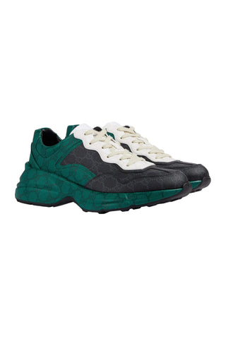 Gucci 746101 FAB4D 1059 Green, Black & White Nylon GG Supreme Rhyton Sneakers (GGM1741)-AmbrogioShoes