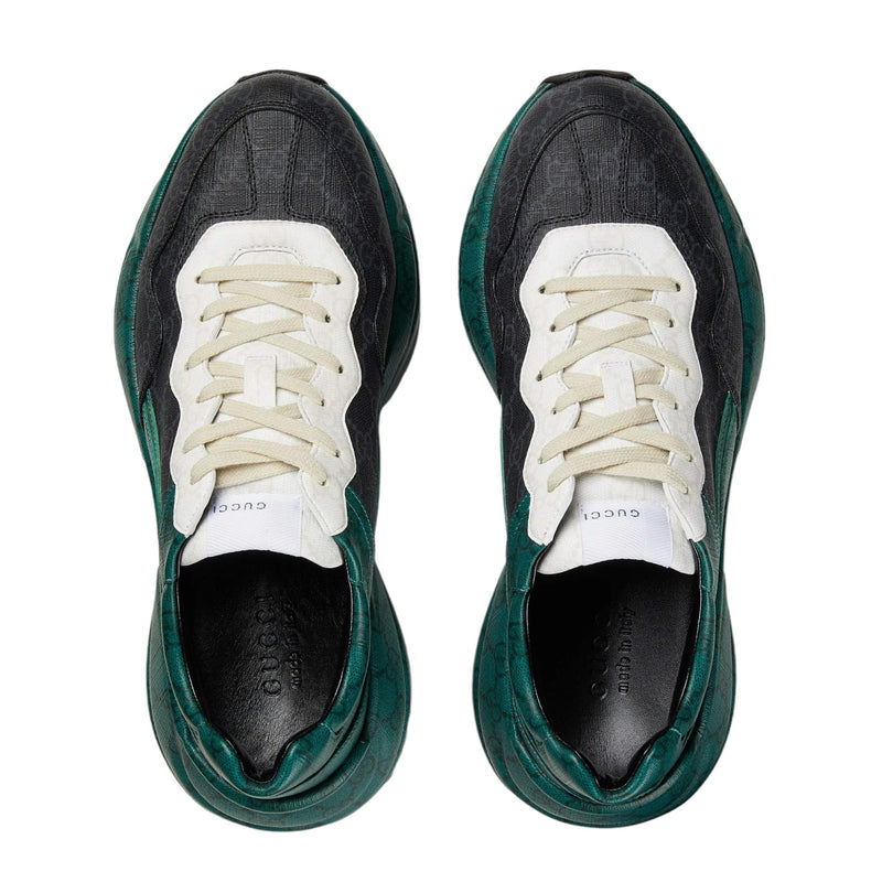 Gucci 746101 FAB4D 1059 Men's Shoes Green, Black & White Nylon GG Supreme Rhyton Sneakers (GGM1741)-AmbrogioShoes