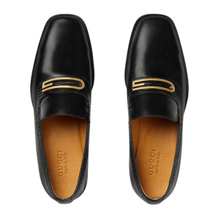 Gucci 750304 AACBM 1000 Men's Shoes Black Horse Calf-Skin Leather / Lizard Geometric G Slip-On Loafers (GGM1742)-AmbrogioShoes
