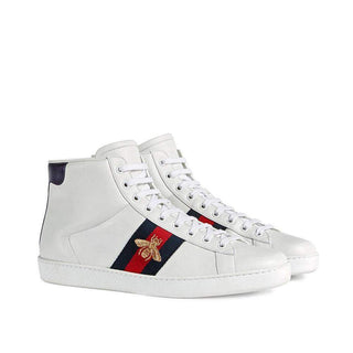 Gucci Bee Ace High-Top Sneakers White Leather Men's Trainers 501803 DOPE0 (GGM1702)-AmbrogioShoes