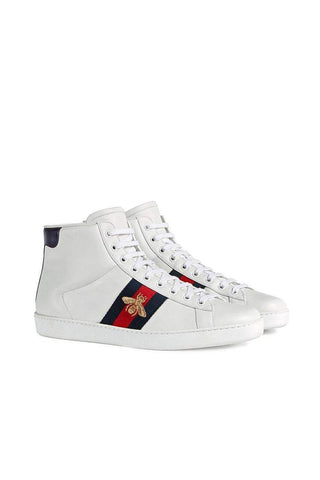 Gucci Bee Ace High-Top Sneakers White Leather Men's Trainers 501803 DOPE0 (GGM1702)-AmbrogioShoes