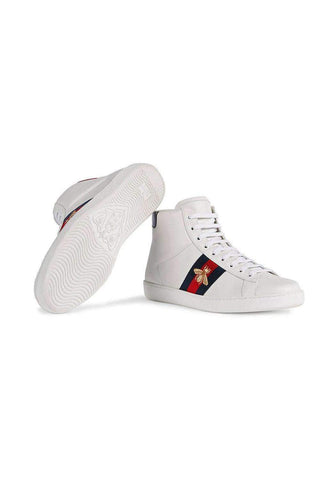 Gucci Bee Ace High-Top Sneakers White Leather Men's Trainers 501803 DOPE0 (GGM1702)-AmbrogioShoes