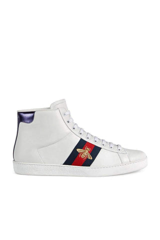 Gucci Bee Ace High-Top Sneakers White Leather Trainers 501803 DOPE0 (GGM1702)-AmbrogioShoes