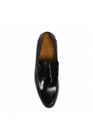 Gucci Black Leather Loafers with Logo Style 181797 (GGM1507)-AmbrogioShoes