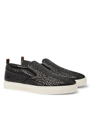 Gucci Dublin Quilted Sneakers Black Leather Slip-On Shoes (GGM1709)-AmbrogioShoes