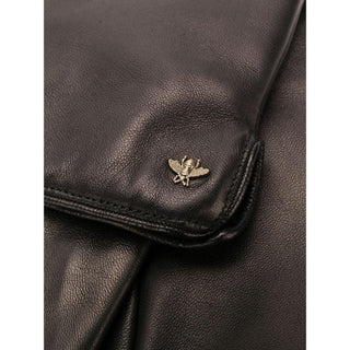 Gucci Gloves Men's 524061 BAP00 1000 Bee Black Lamb Leather & Cashmere (GGG1000)-AmbrogioShoes