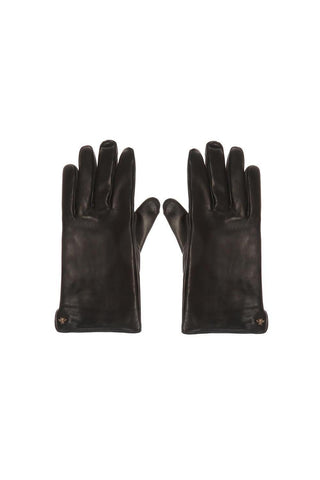Gucci Gloves Men's 524061 BAP00 1000 Bee Black Lamb Leather & Cashmere (GGG1000)-AmbrogioShoes