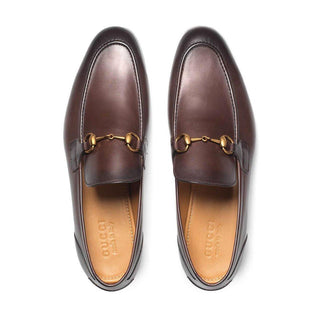 Gucci Jordaan Shoes Men's Dark Brown Leather Loafers Bit 406994 (GGM1706)-AmbrogioShoes