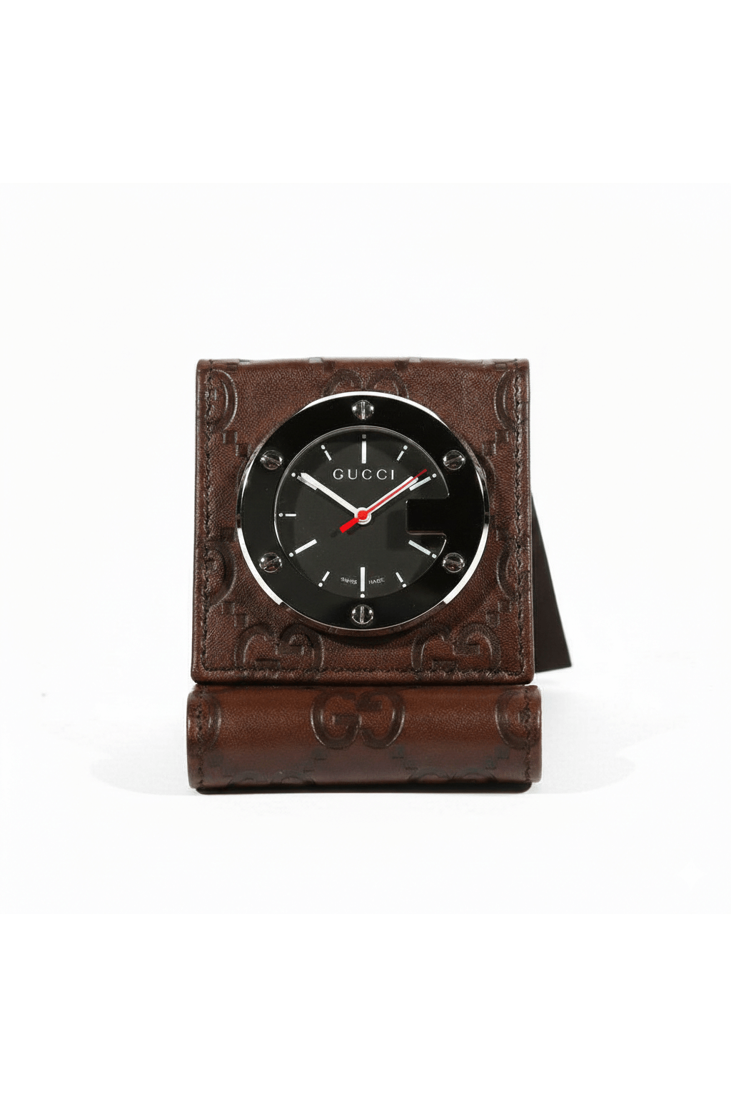 Gucci Limited Edition Brown Leather Travel Desk Clock (GGC1 Gucci Limited Edition Brown Leather Travel Desk Clock (GGC1