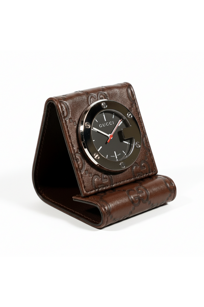 GUCCI テーブルクロック Gucci Limited Edition Brown Leather Travel Desk Clock (GGC1