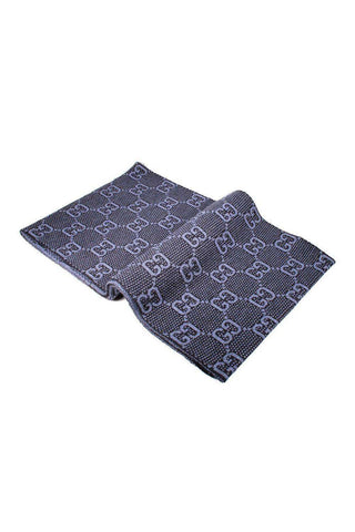 Gucci Scarf Men's Navy GG Pattern 100% Lana Wool (GGS42)