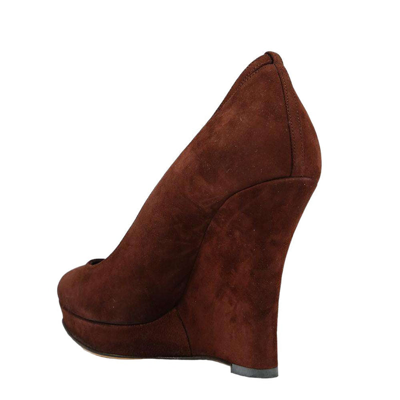 Gucci Women's Designer Shoes Brown Suede Wedge Heel 163342 (GGW1548)-AmbrogioShoes