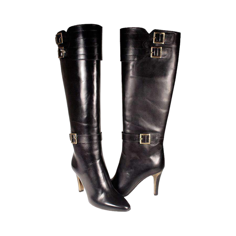 Jimmy Choo Boots Designer shoes for women Black leather (JCW12) (Special Price)-AmbrogioShoes