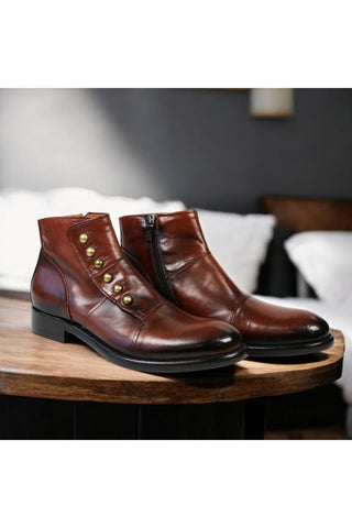 Jo Ghost 1224 Brown Calf-Skin Leather Laceless Ankle Boots (JG5355)-AmbrogioShoes