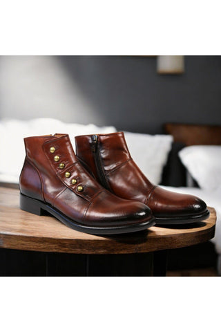 Jo Ghost 1224 Brown Leather Laceless Ankle Boots (JG5355)-AmbrogioShoes