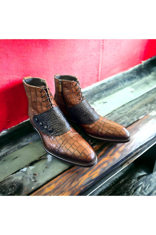 Jo Ghost 1788 Luisiana Crocodile Embossed Leather Ankle Boots (JG5322)-AmbrogioShoes