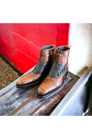 Jo Ghost 1788 Luisiana Crocodile Embossed Leather Ankle Boots (JG5322)-AmbrogioShoes