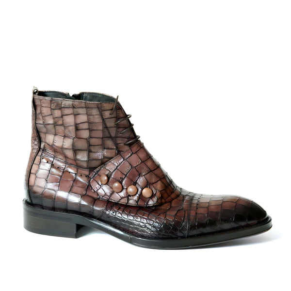 Jo Ghost 1788 Men's Shoes Brown Luisiana Crocodile Print Leather Boots (JG5328)-AmbrogioShoes