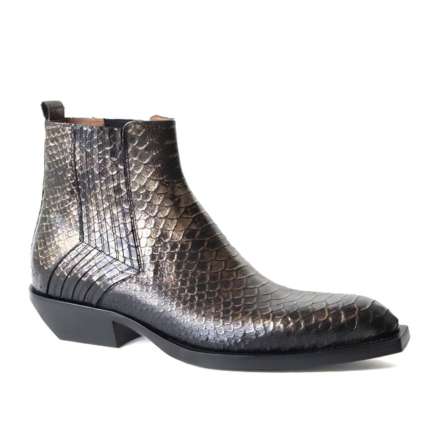 Jo Ghost 2014 Men's Shoes Brown Python Print Leather Chelsea Boots (JG5329)-AmbrogioShoes