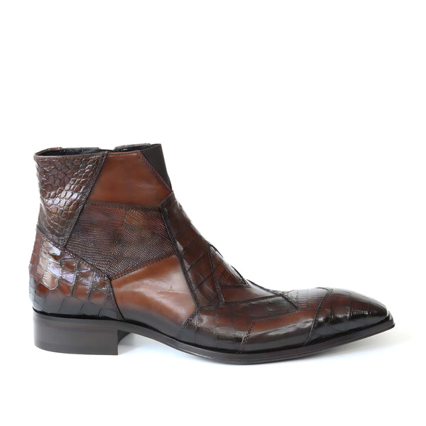 Jo Ghost 2030 Men's Shoes Brown Lizard & Crocodile Print / Calf-Skin Leather Boots (JG5330)-AmbrogioShoes