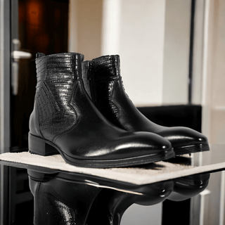 Jo Ghost 2128 Men's Shoes Lizard Print / Calf-Skin Leather Ankle Boots (JG5319)-AmbrogioShoes