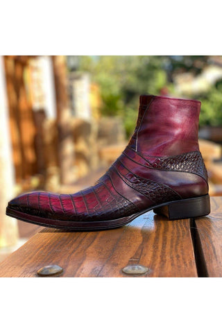 Jo Ghost 2727 BIS Crocodile Embossed / Buffalo Leather Ankle Boots (JG5302)-AmbrogioShoes