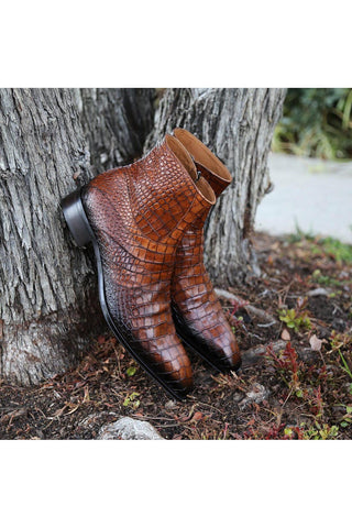 Jo Ghost 2727 BIS Crocodile Embossed / Leather Ankle Boots-AmbrogioShoes